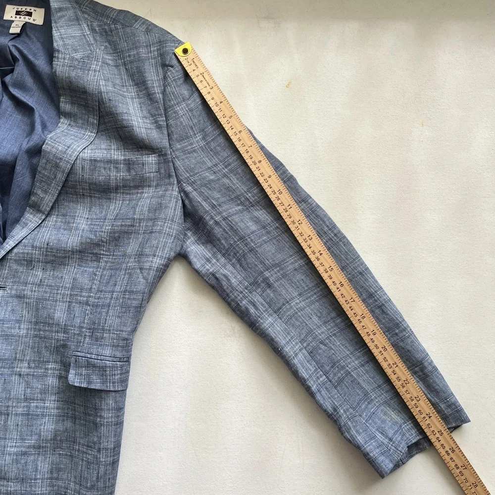 Joseph Abboud Men's Blue Plaid Linen Sport Coat Blazer Jacket XL Two Button